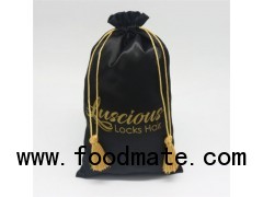 Gold Logo Black Satin Packaging Bag For Wig
