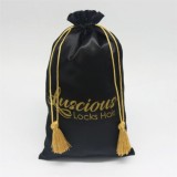 Gold Logo Black Satin Packaging Bag For Wig