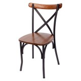 Industrial Style Metal Chair In Wood Back And Seat